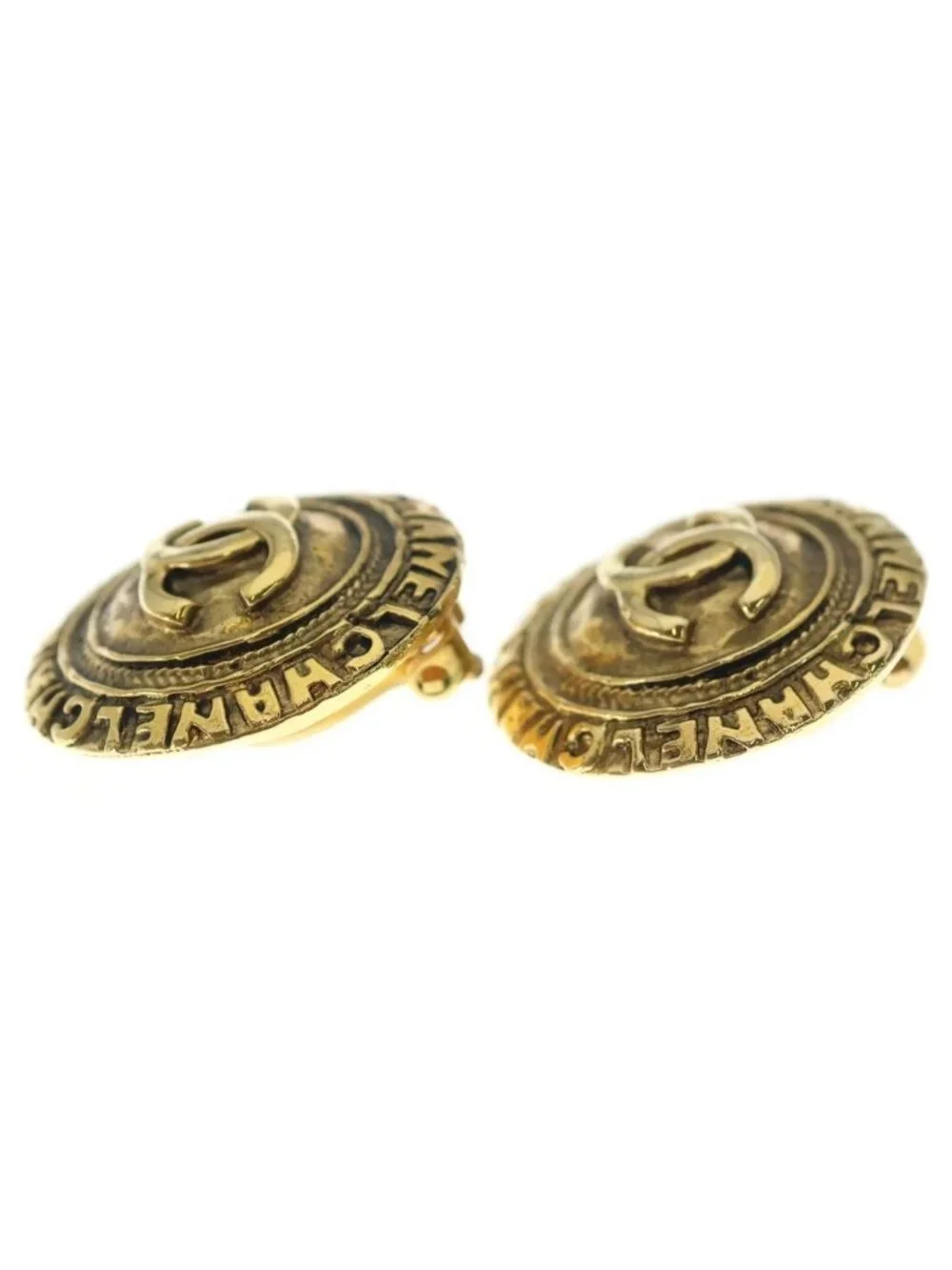 Chanel CC Logo Vintage Circle Earrings Gold